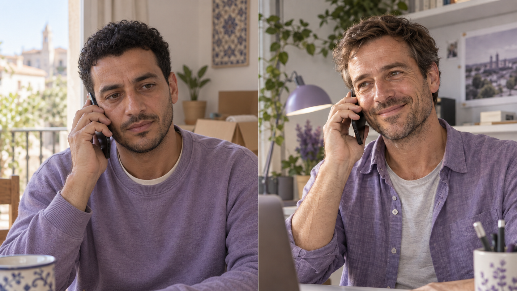 A person who has moved to Spain speaks to the phone agent.