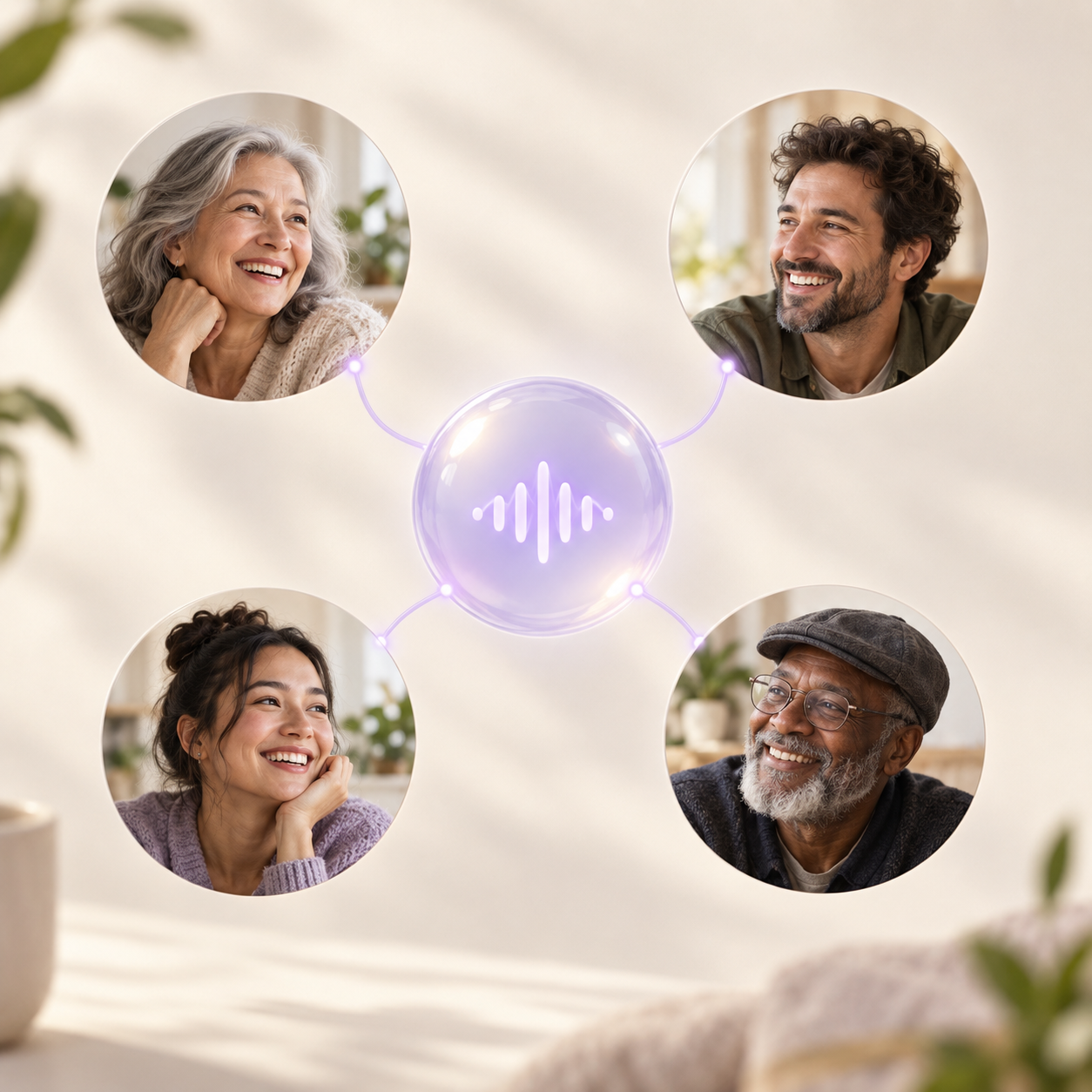 A personal circle connected through a central voice agent